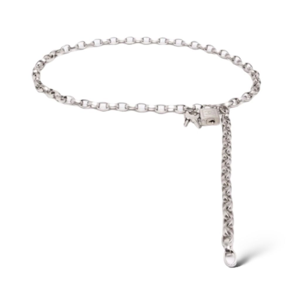 CHANEL 2003 CC Logo Padlock Chainlink Belt/Necklace in Silver